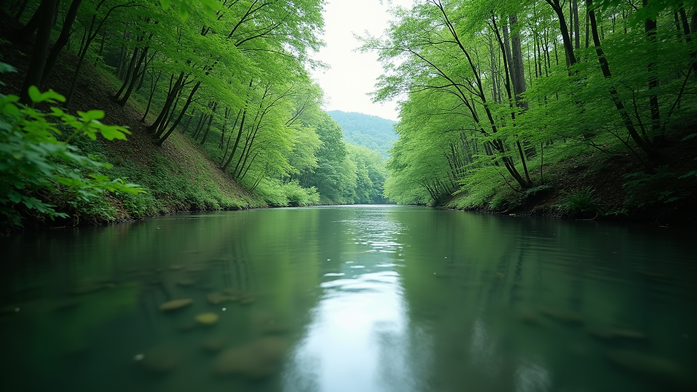 High angle view of a raft navigating rapids on a forest-lined river