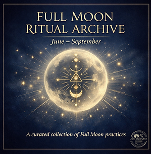 Full Moon Ritual Archive cover featuring a luminous full moon with sacred geometry over a night sky, symbolizing reflection, release, and cyclical renewal.