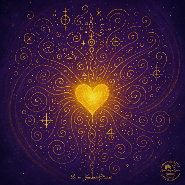 Gold and purple Light Code swirl artwork — activation art background