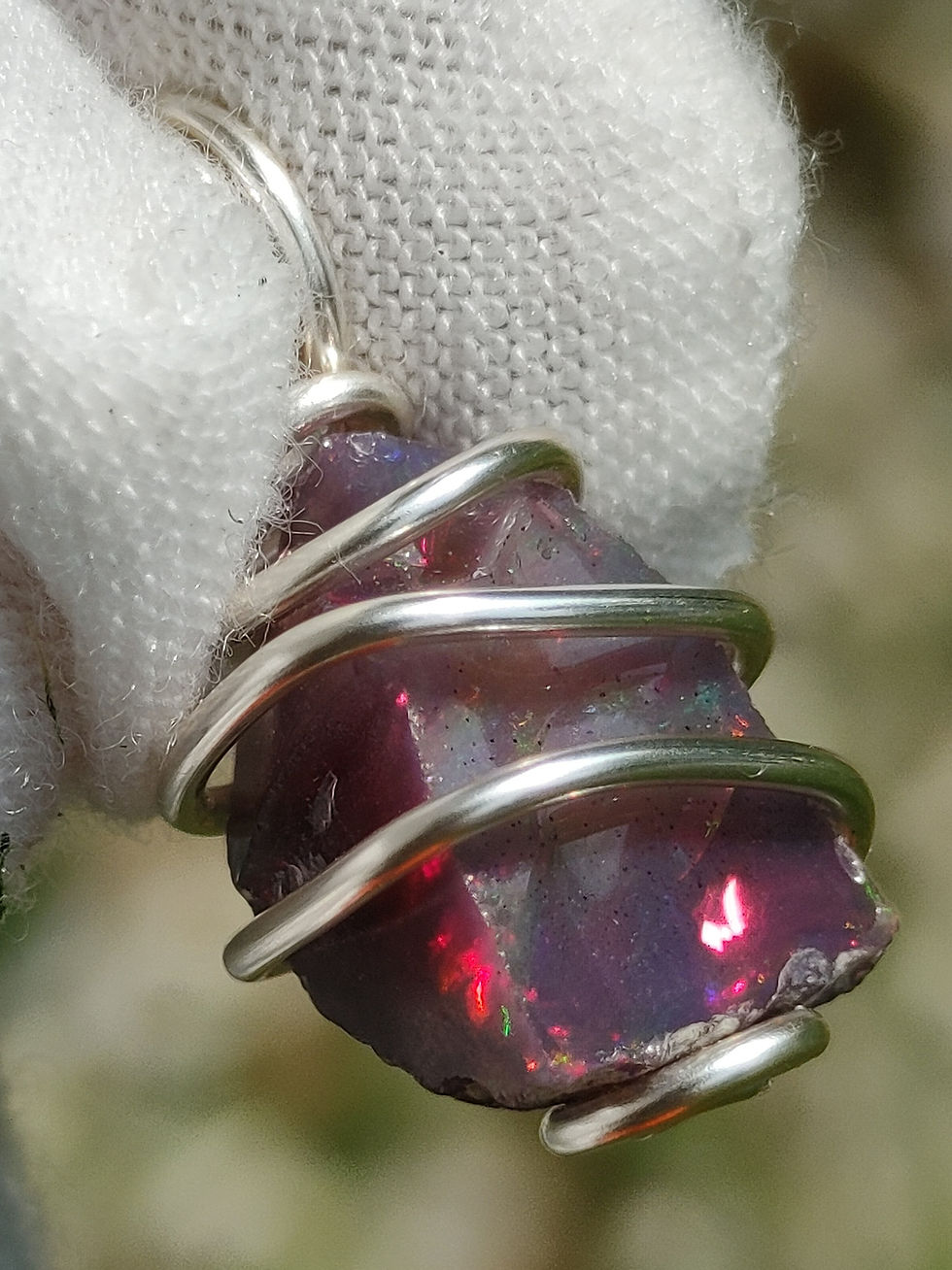 Thumbnail: Midnight Cosmic Rays Amulet Black Smoked Ethiopian Opal Natural Gemstone 