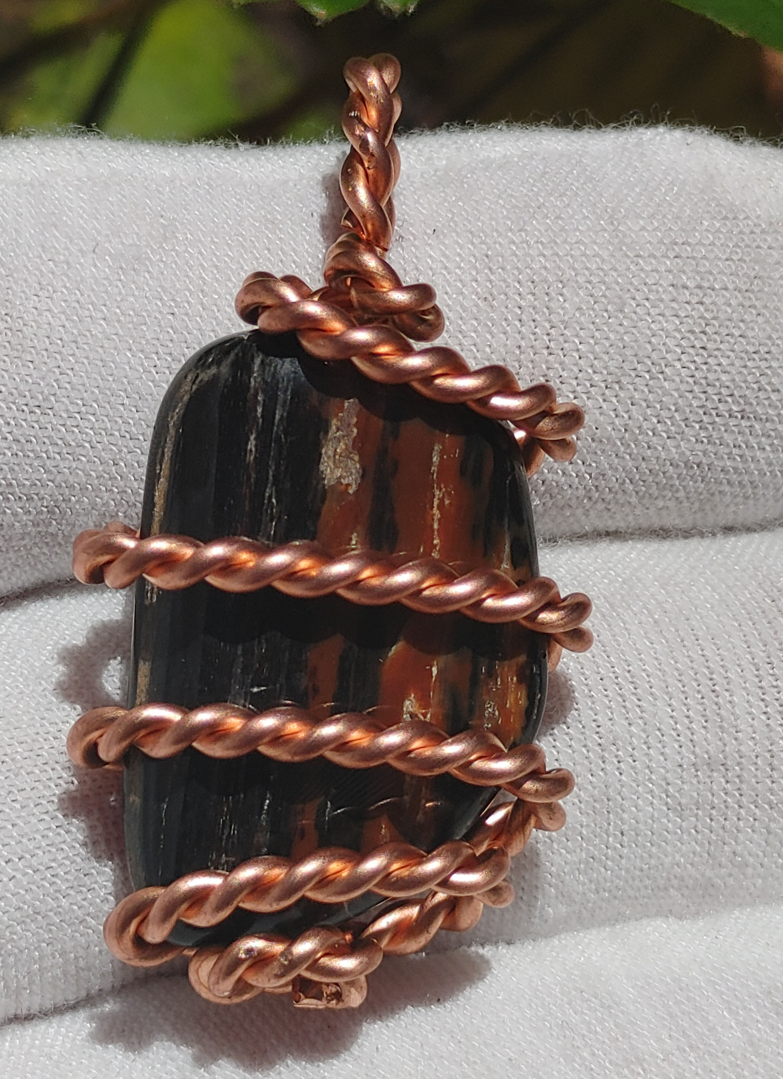 Ra - Mu Cubit Copper Coil/ Petrified Wood "Gaia Grounder"Amulet 