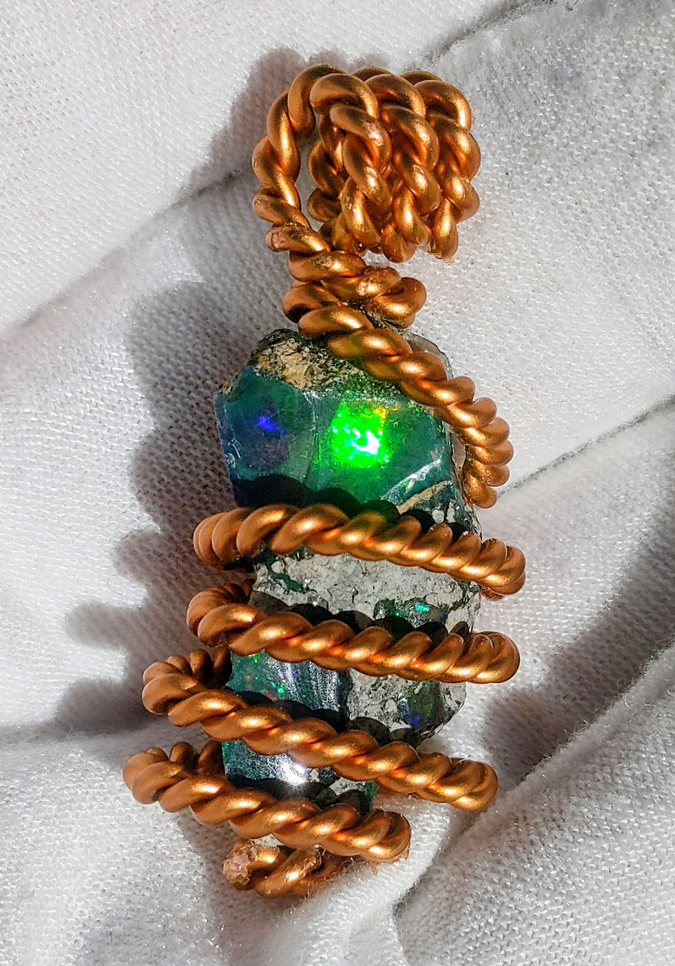 Thumbnail: Streams of Lyra Talisman: Black Smoked Opal Gemstone Royal Cubit Copper Coil 