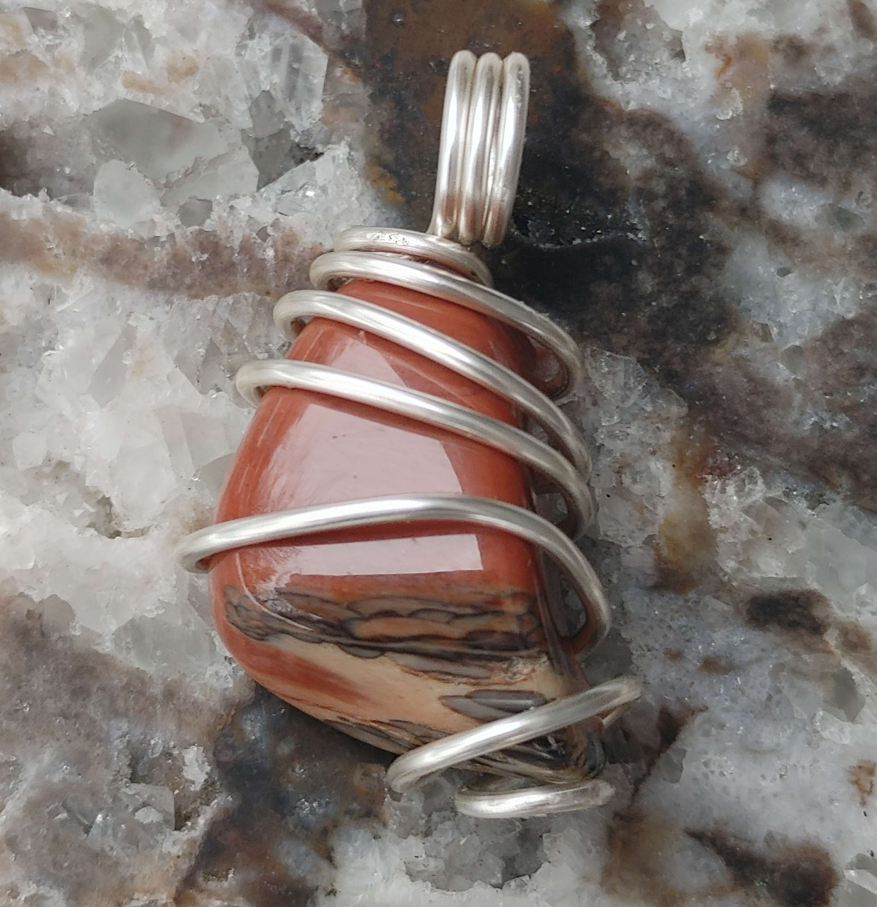 Hopi Healer Amulet: AAA Petrified Wood / Silver Copper Spiral Out Coil