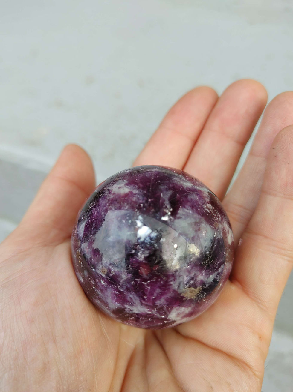 Thumbnail: (LG) Highest Quality Purple lepidolite / Mica Sphere w/ Silver Dragonfly Stand 