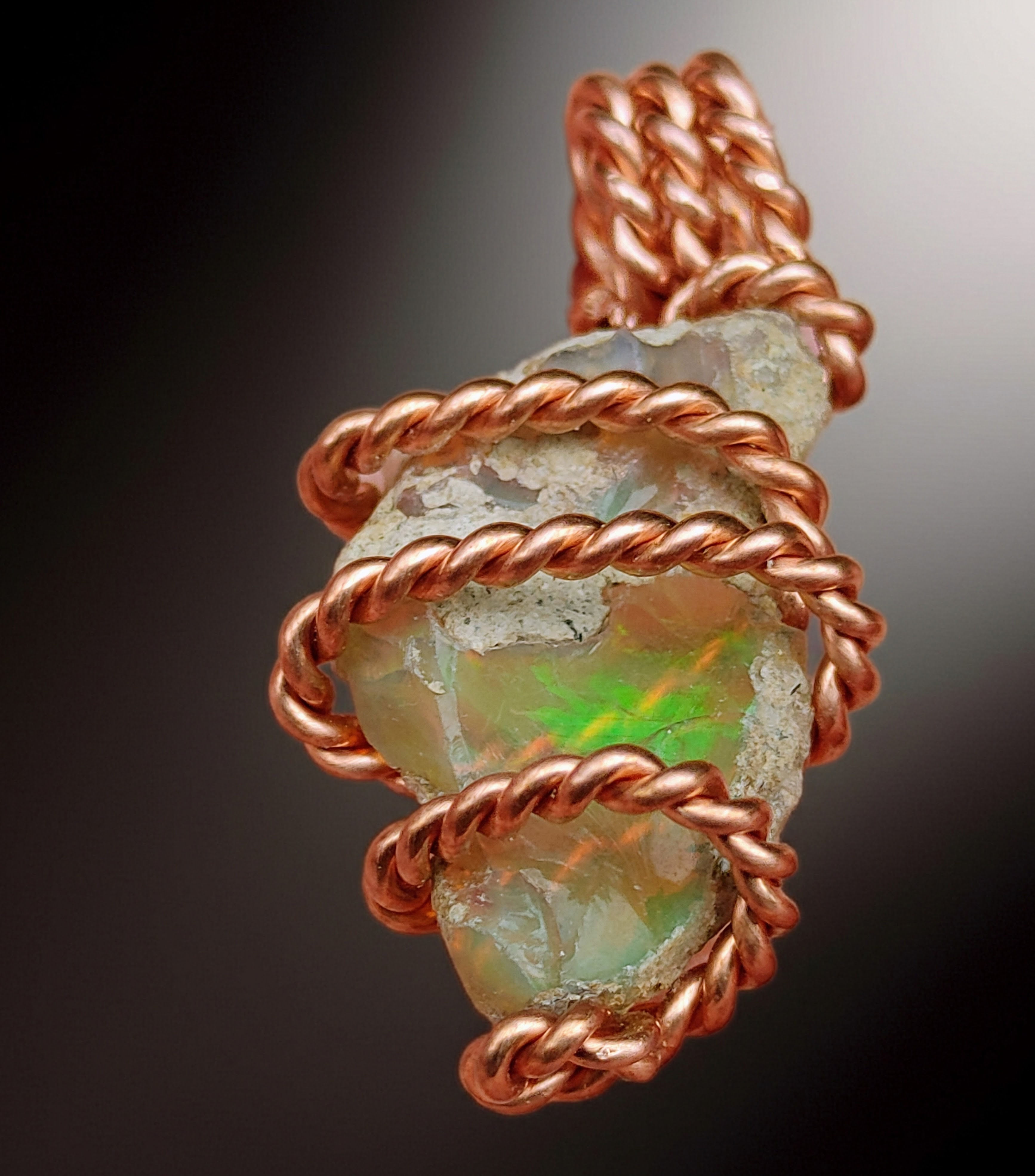 Space Water Talisman: Ethiopian Opal Gemstone Specimen Royal Cubit Copper Coil