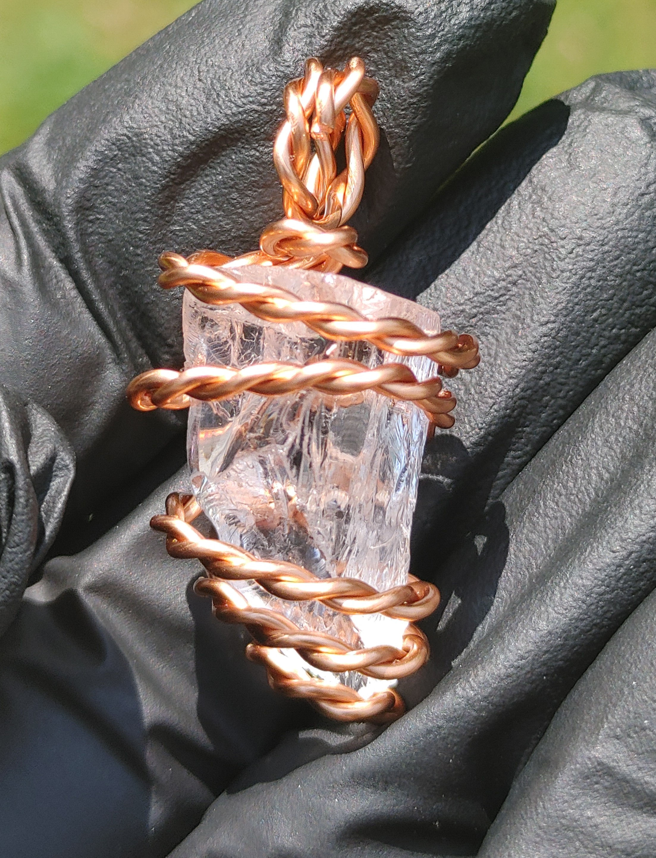 Purity Nexus Amulet: Lightning Strike Pink Morganite Gem / Copper Tensor Coil