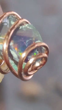 Thumbnail: "Midnight Aurora Amulet" Black Opal Gemstone/ Copper Coil 