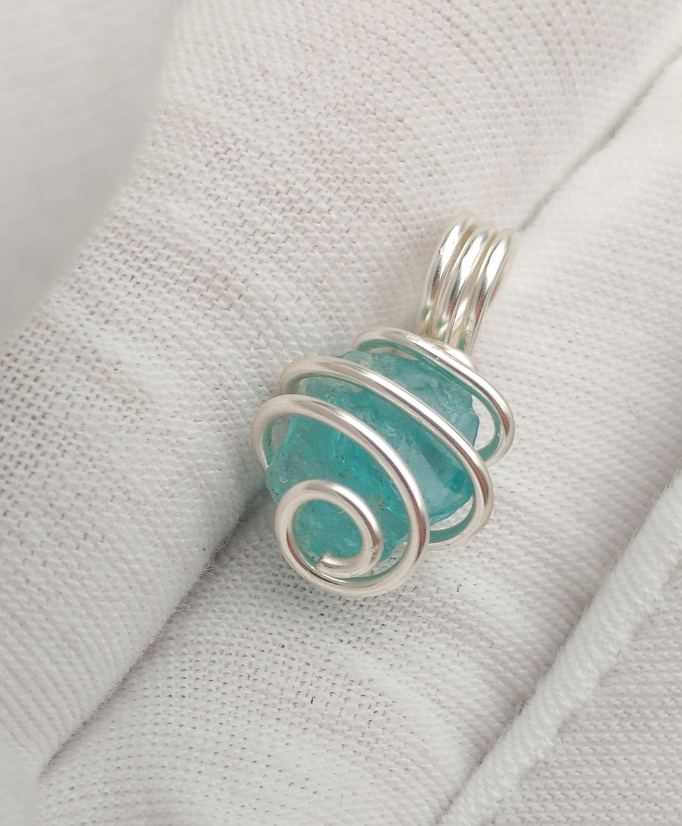 Thumbnail: Blue Pulsar Angel Amulet: Natural Blue Apatite Gemstone Silver Copper Coil 