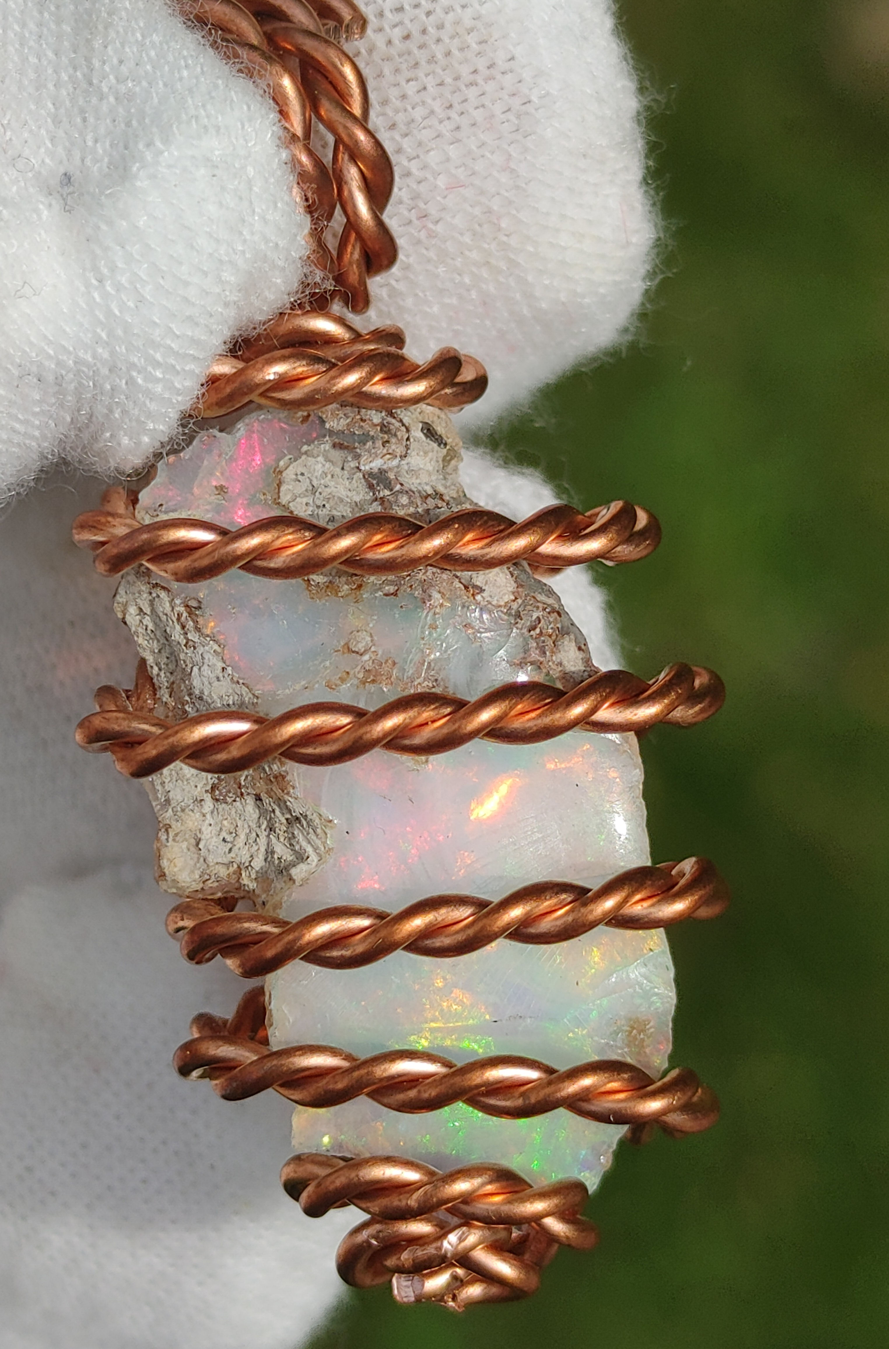 "Auric Fire Amulet" / Ethiopian Opal Gemstone Royal Cubit Copper Coil 