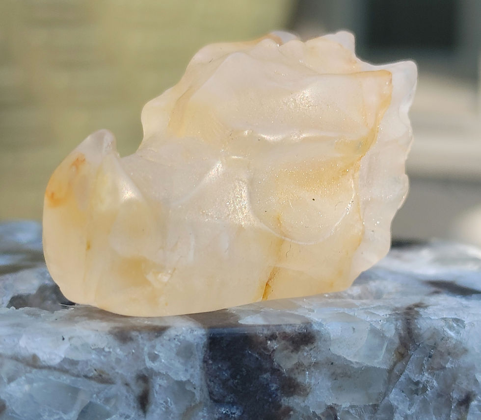 Thumbnail: Golden Healer Quartz Reiki Healer Dragon Mini Crystal Skull 