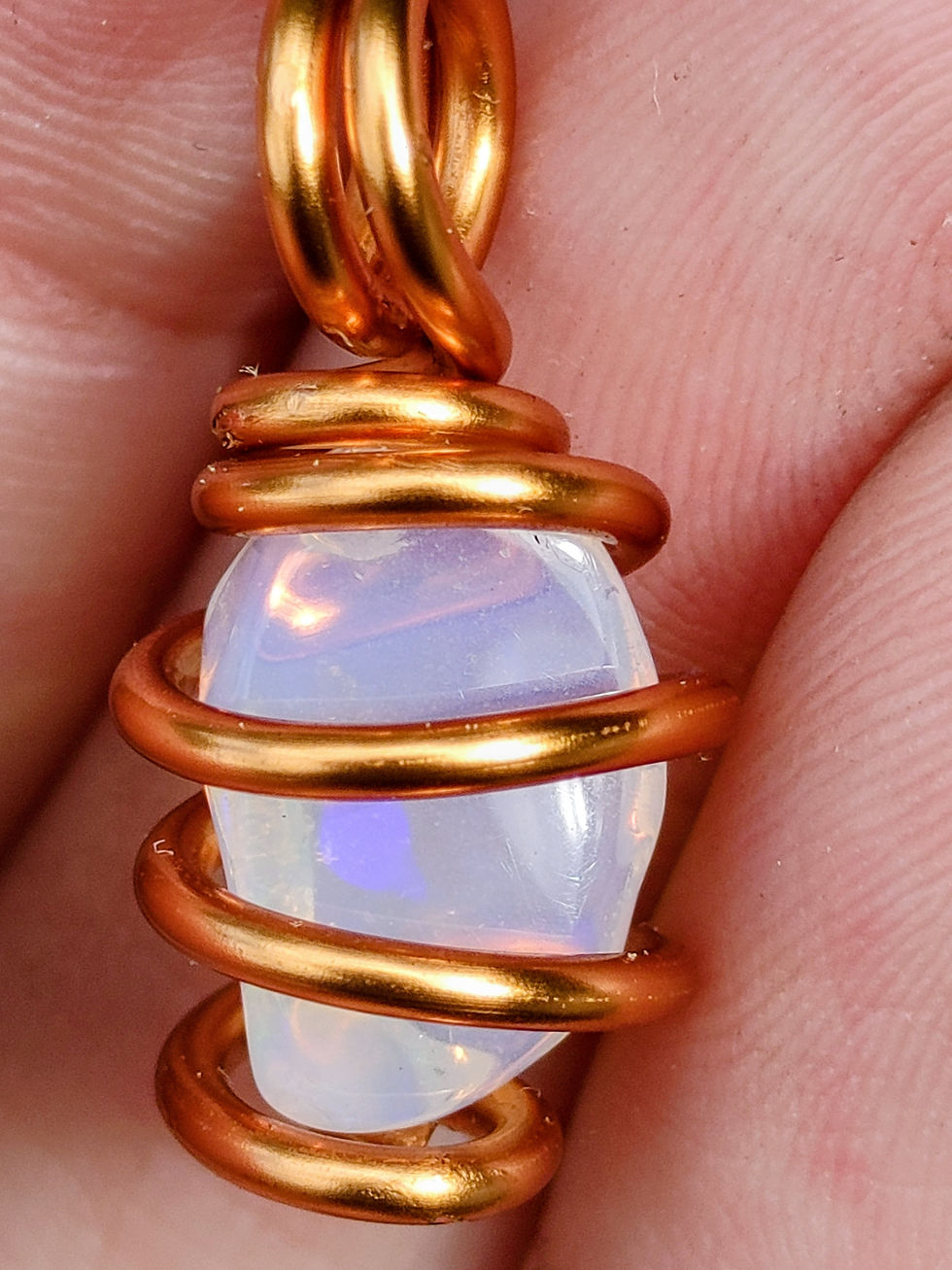 Thumbnail: Opollia Blue Spirit Fire Talisman: Ethiopian Opal Gemstone Antique Copper Coil 