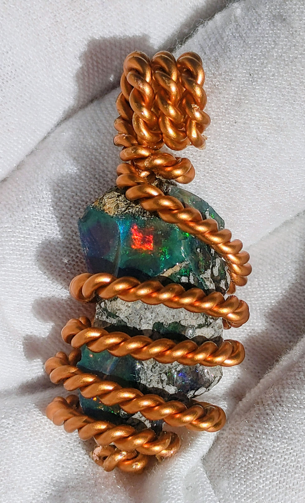 Thumbnail: Streams of Lyra Talisman: Black Smoked Opal Gemstone Royal Cubit Copper Coil 