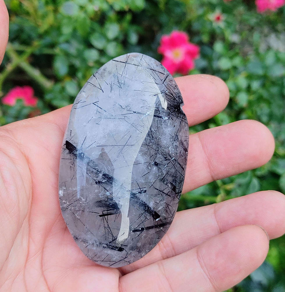 Thumbnail: AAA Reticulated Black Tourmaline Quartz Palmstone (3.70oz) 432hz  