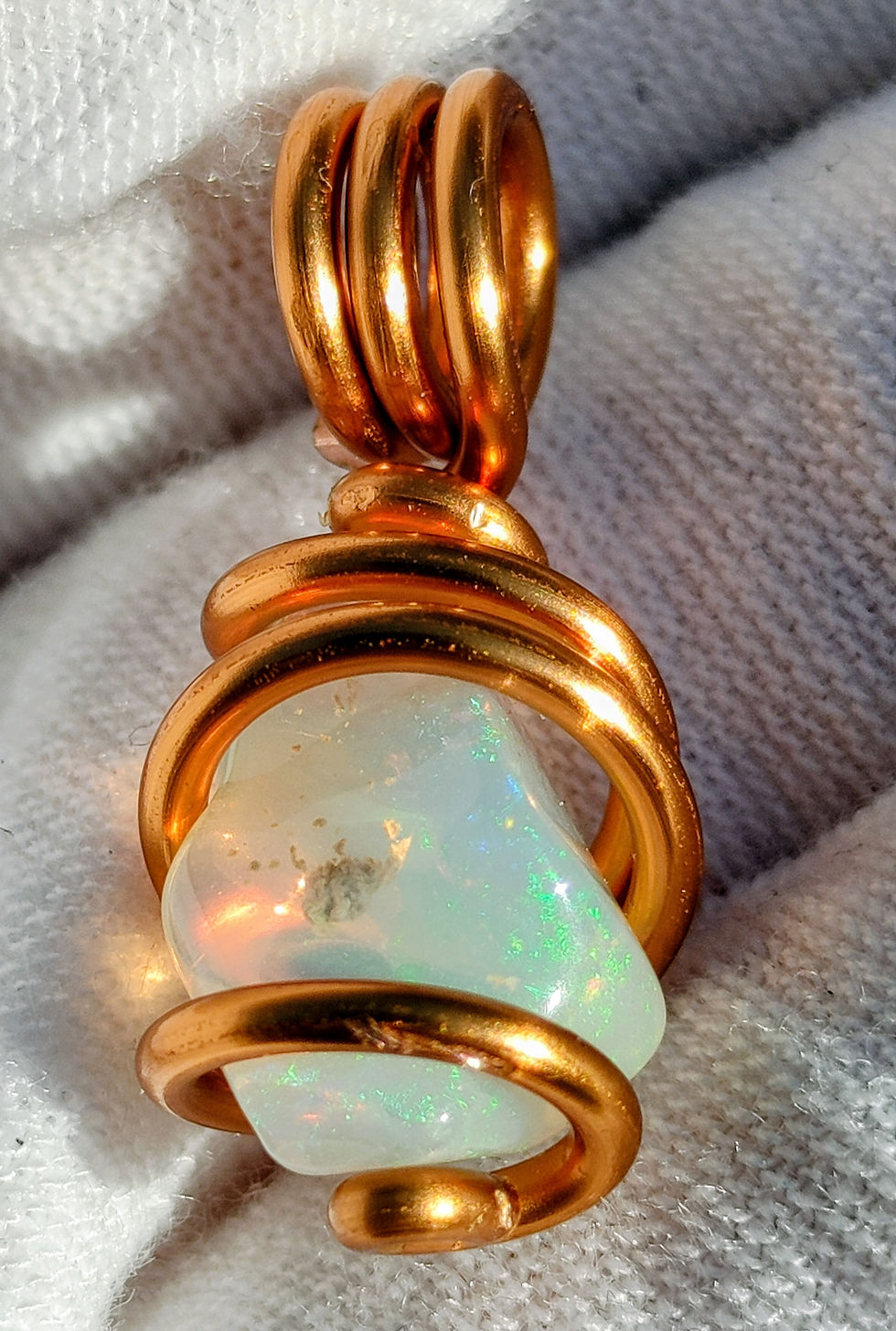 Thumbnail: Opollia Auric Fire Talisman: Ethiopian Opal Gemstone / Antique Copper Coil 