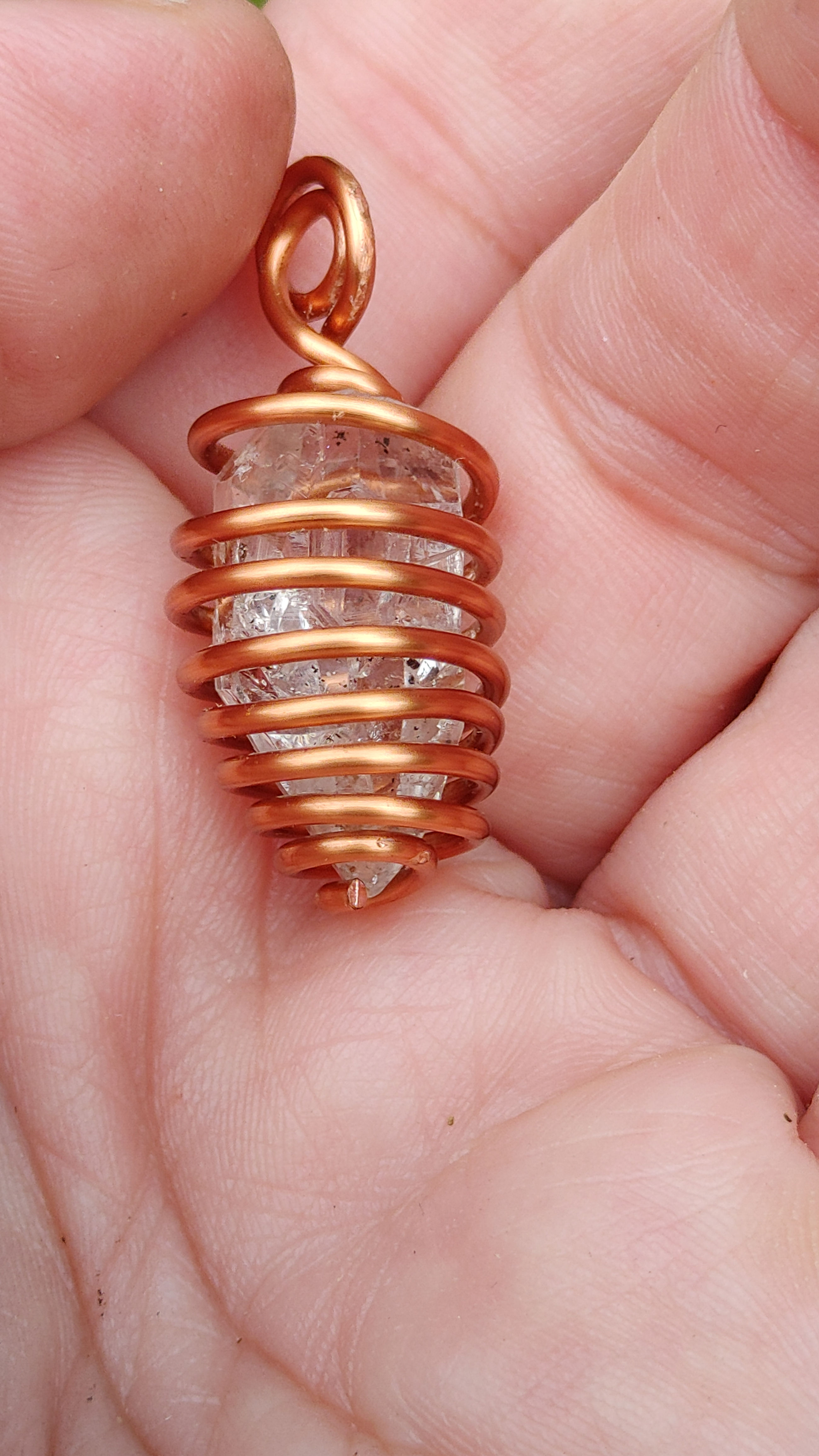 Herkimer Diamond Quartz/ Spiral Out Copper Coil Signature Series Amulet 