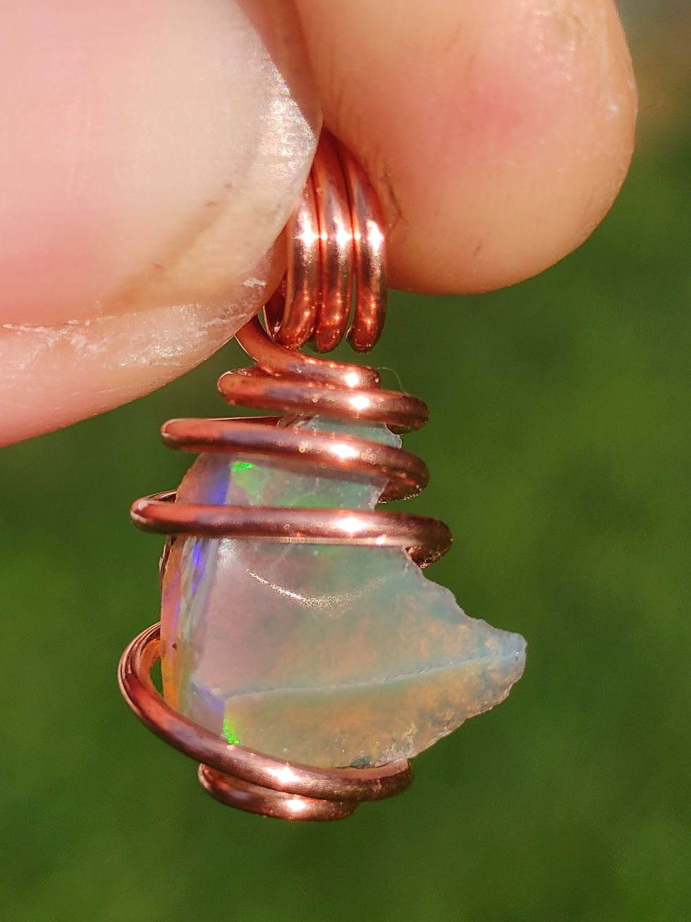 Thumbnail: 9 Rays Ethiopian Natural Opal Gemstone Copper Coil Amulet 