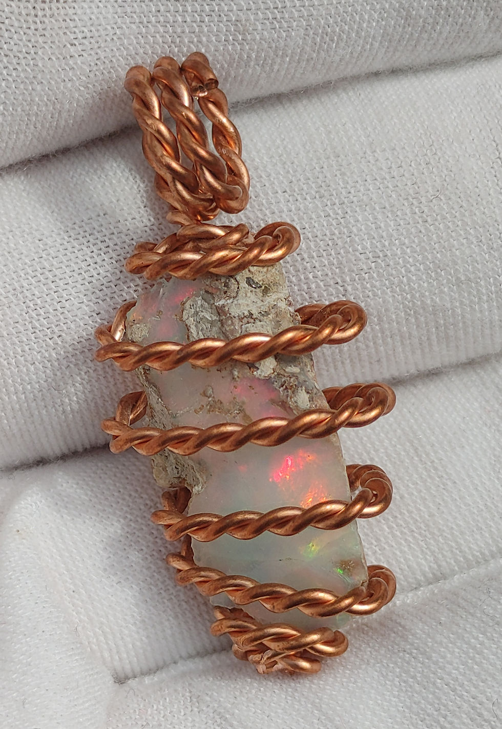Thumbnail: "Auric Fire Amulet" / Ethiopian Opal Gemstone Royal Cubit Copper Coil 