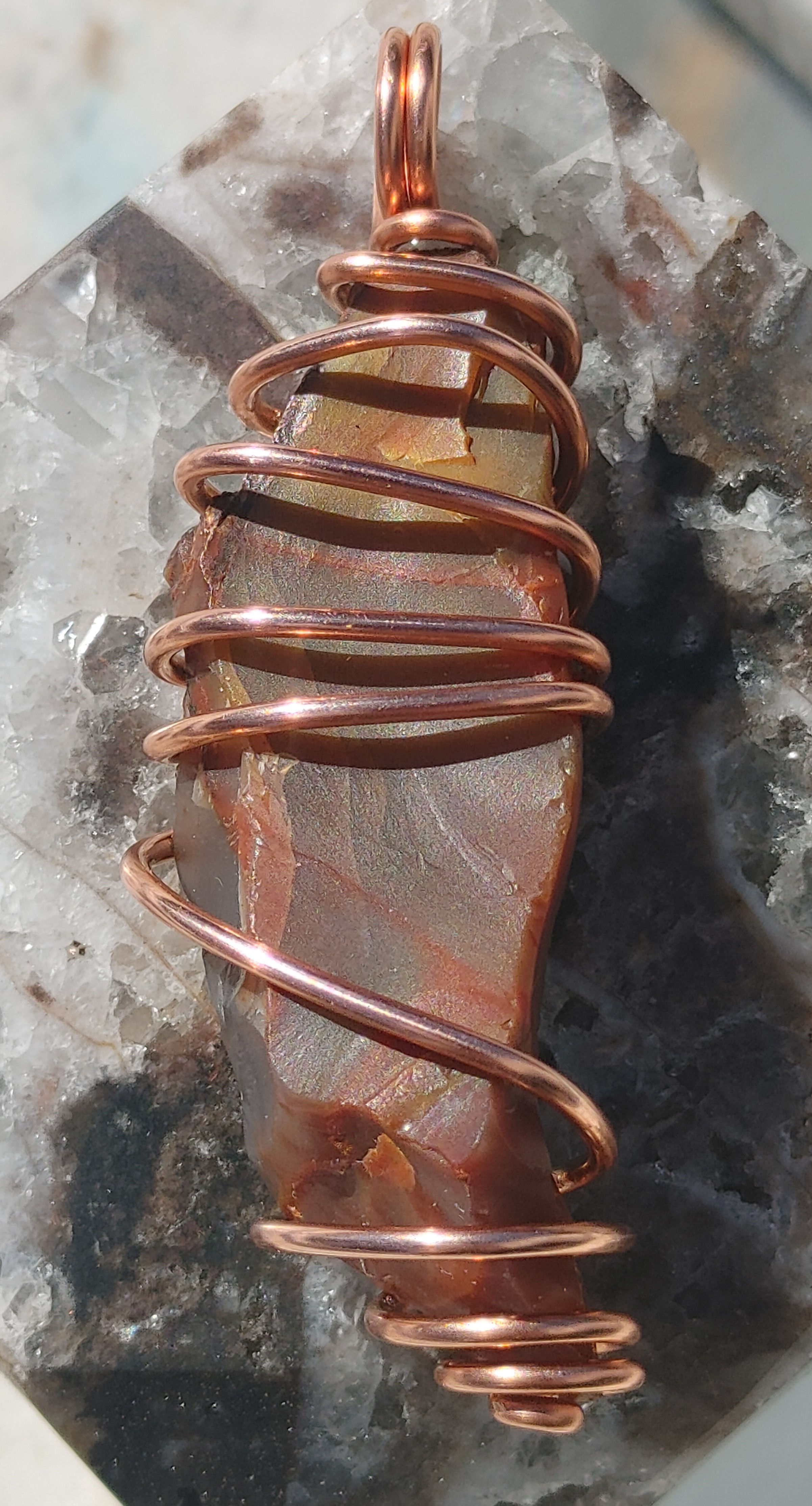 Gaia Protector Amulet: Hopi Petrified Wood/ Copper Coil 