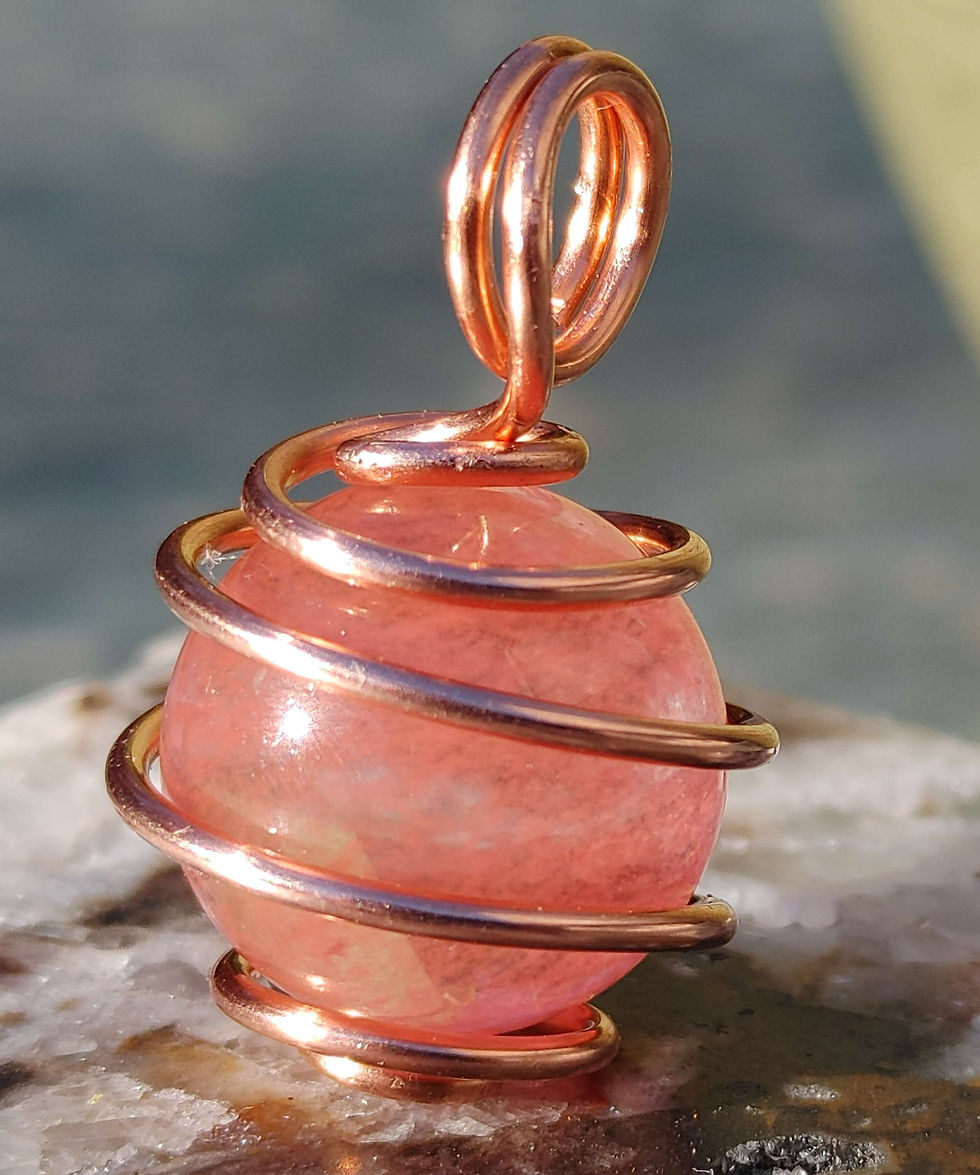 Thumbnail: Spirit Flame Sphere Series Pendant: Red Jasper Gem Sphere/ Copper Coil 
