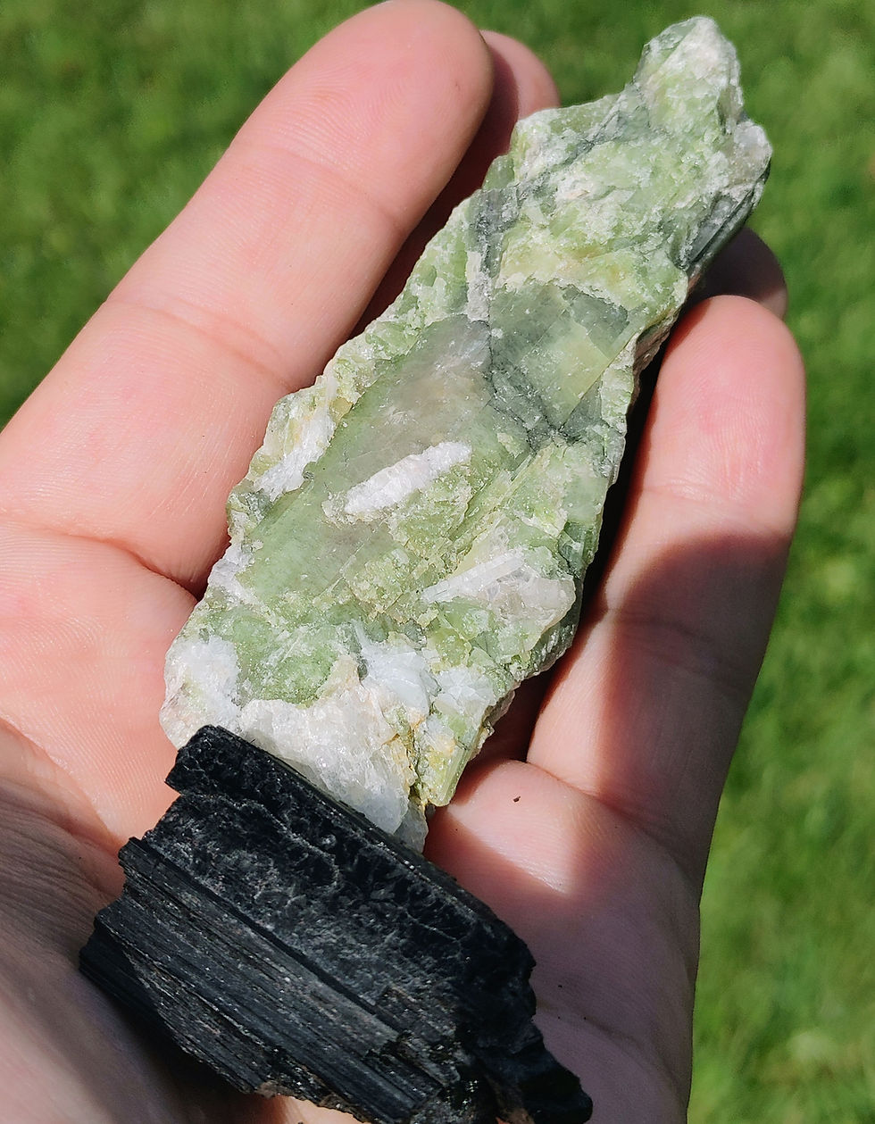 Thumbnail: Green Watermelon And Black Tourmaline Specimen Package (Dolmen Ignited)