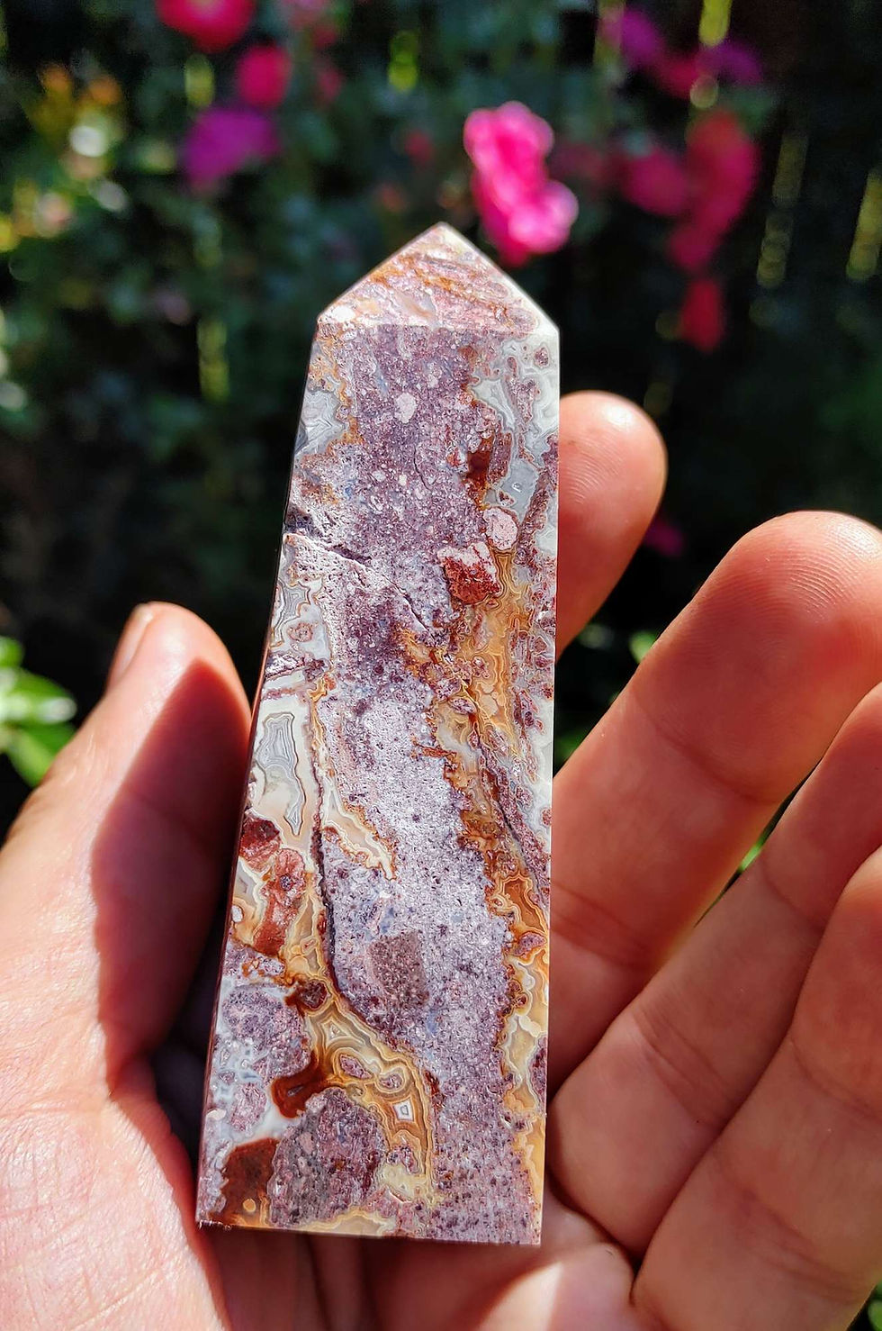 Thumbnail: Large Crazy Lace Agate Standing Obelisk ( Mexico) 5.13oz 
