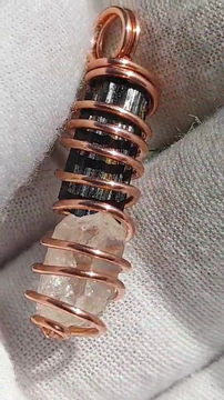 Thumbnail: Black Tourmaline / Herkimer Diamond Quartz Copper Coil H.E.A.L. Shield 