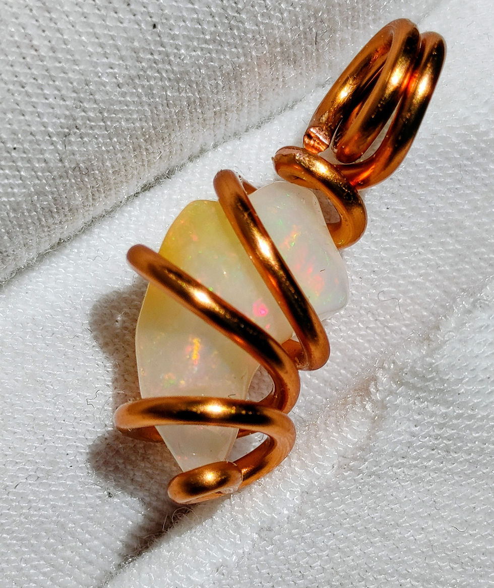 Thumbnail: Lemurian Golden Fire Opollia Talisman : Opal Gemstone Antique Copper Coil 