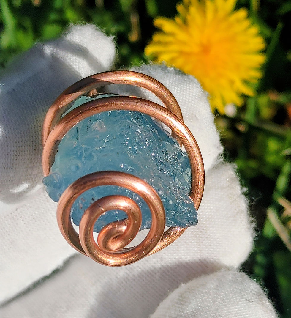 Thumbnail: Atlantean Talisman: Aquamarine Large Gemstone/ Heavy Gauge Antique Copper Coil 