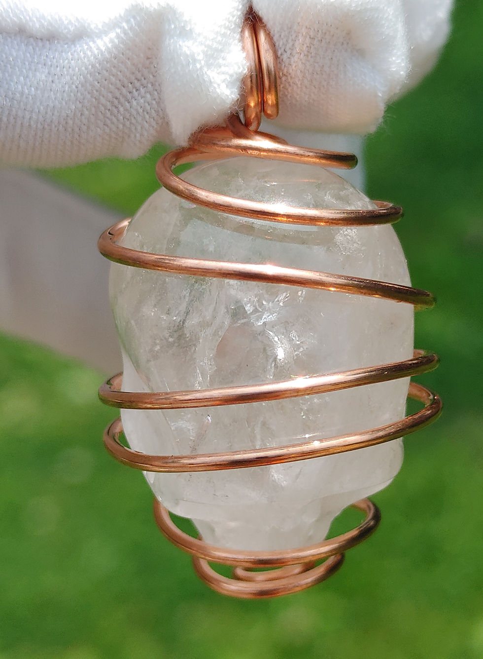 Thumbnail: "Ka- Va 44" Himalayan Rainbow Quartz Crystal Skull Copper Coil Amulet 
