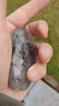 Thumbnail: AAA Reticulated Black Tourmaline Quartz Large Palm-stone 5.40 oz 432hz Imprint 