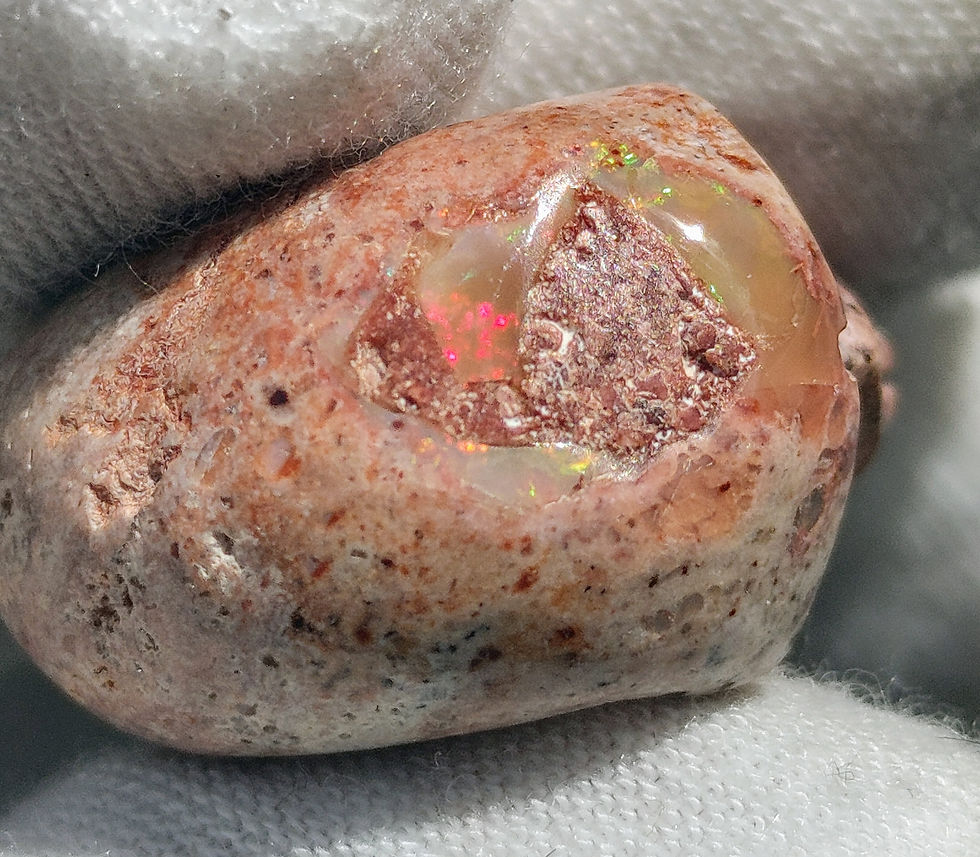 Thumbnail: Solar Flame Matrix Gemstone Skull Amulet: Fire Matrix Rhyolite Opal / Dolmen🙏