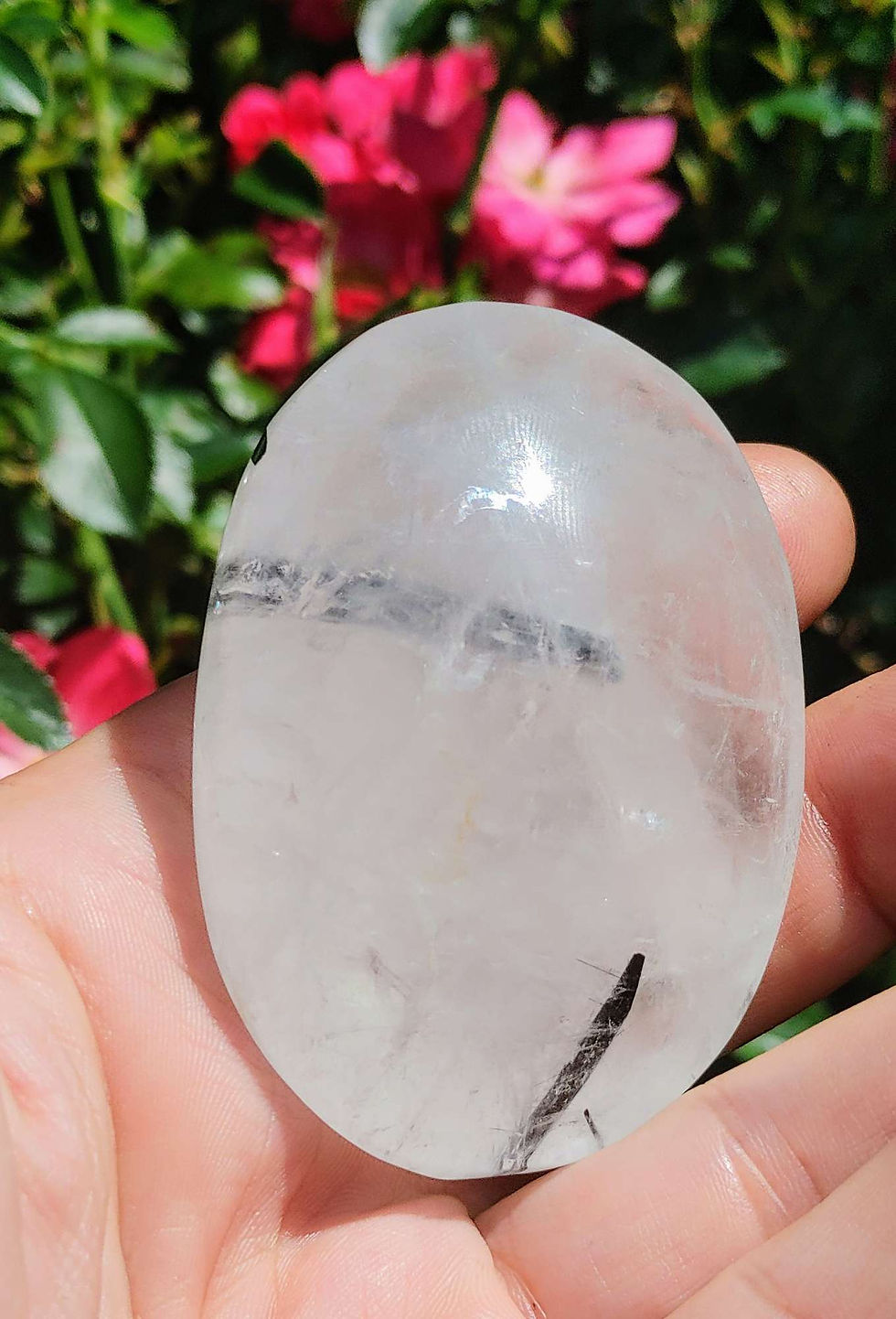 Thumbnail: AAA Reticulated Black Tourmaline Quartz Palmstone (3.90 oz)