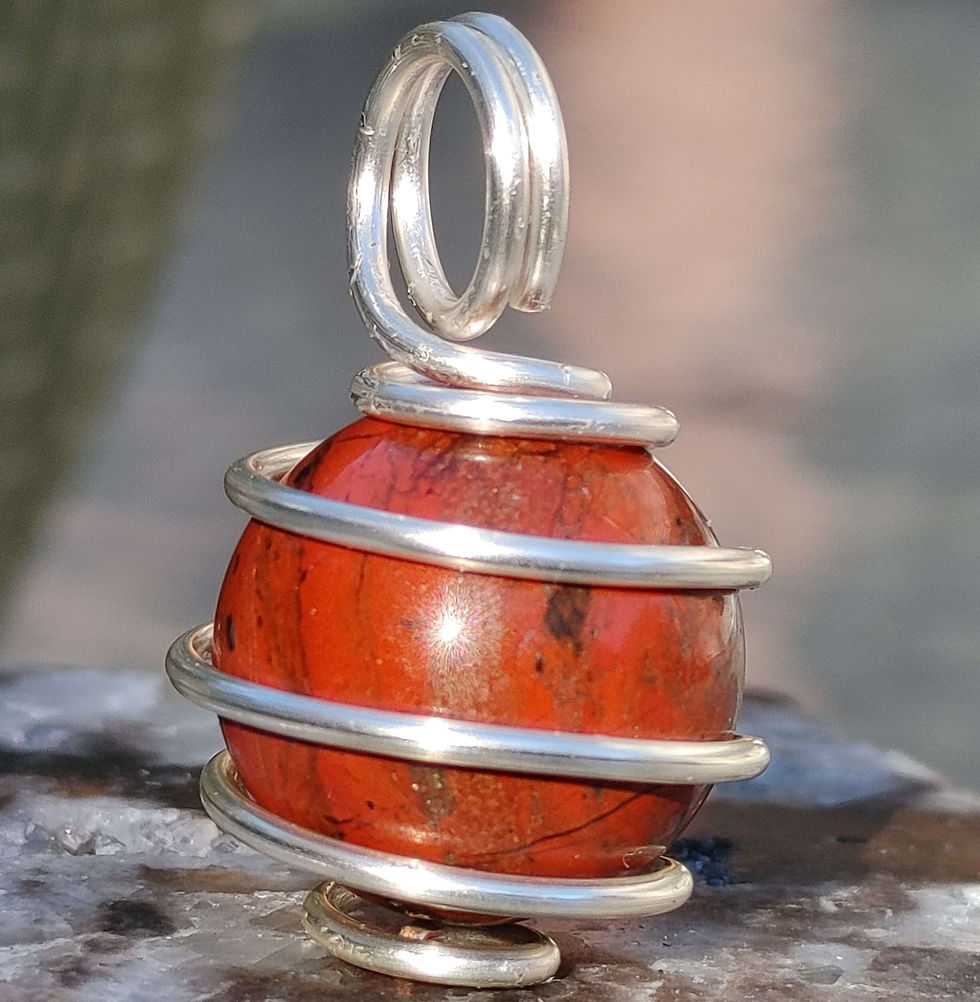 Thumbnail: Spirit Flame Sphere Series Pendant: Red Jasper Sphere/ Silver Copper Coil 