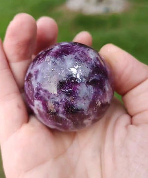 Thumbnail: (LG) Highest Quality Purple lepidolite / Mica Sphere w/ Silver Dragonfly Stand 