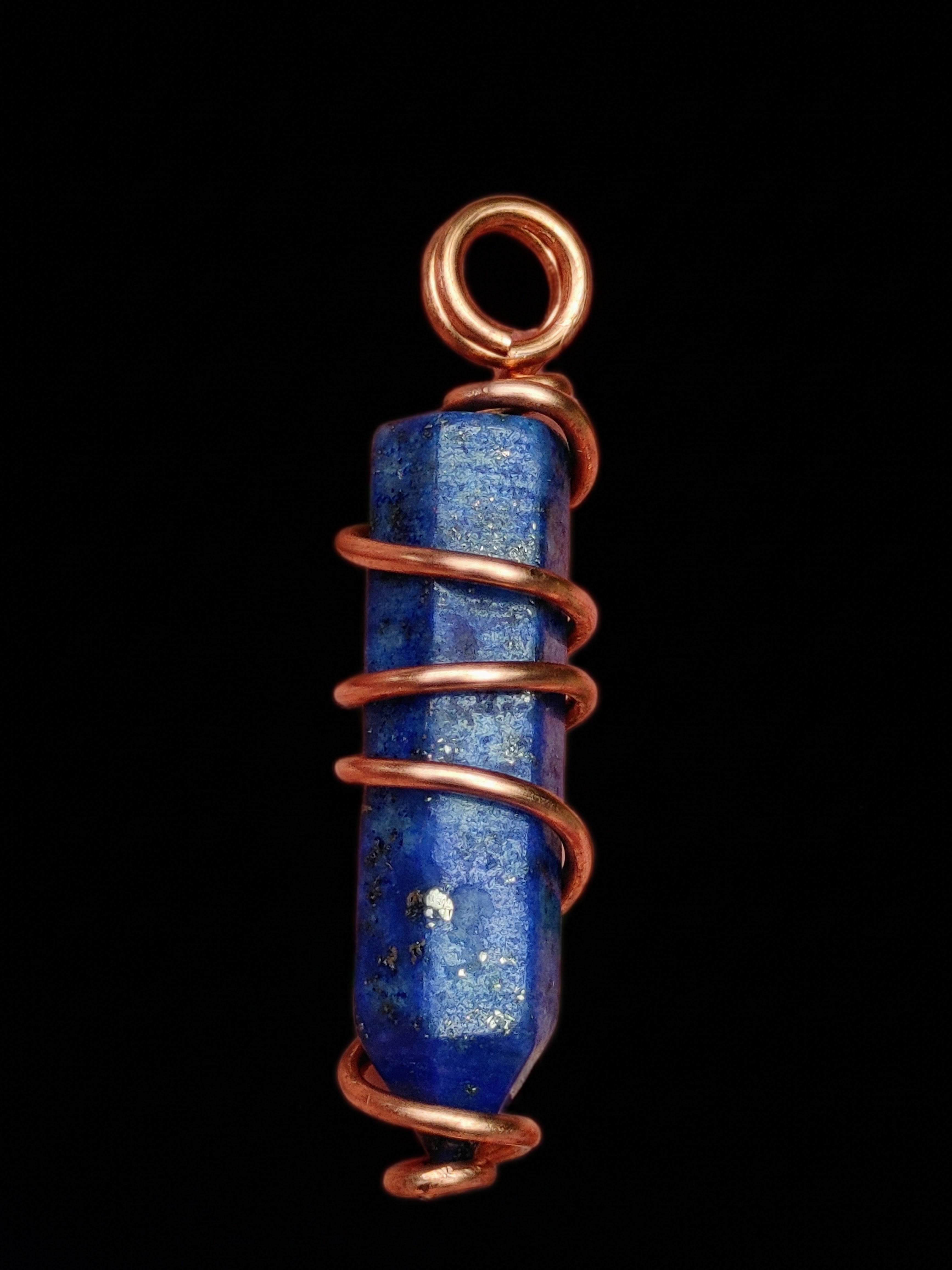 Lapis Lazuli and Pyrite Mini Obelisk Copper Coil Talisman