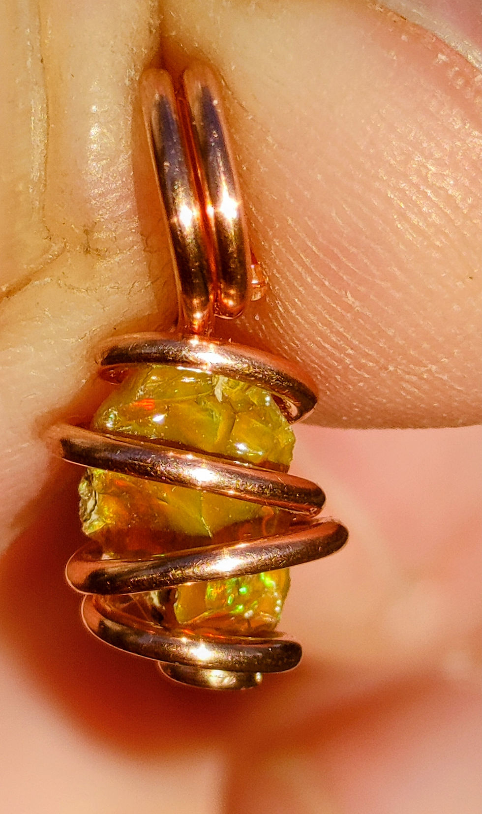 Thumbnail: "Saa - Akhu"  Lemurian Golden Heart Fire Opal Gemstone Copper Coil Amulet 