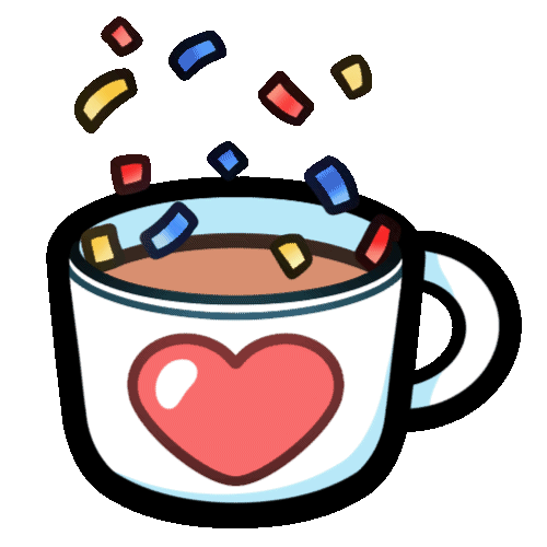 Kofi logo of a small bouncing mug with a heart and fallign sprinkles