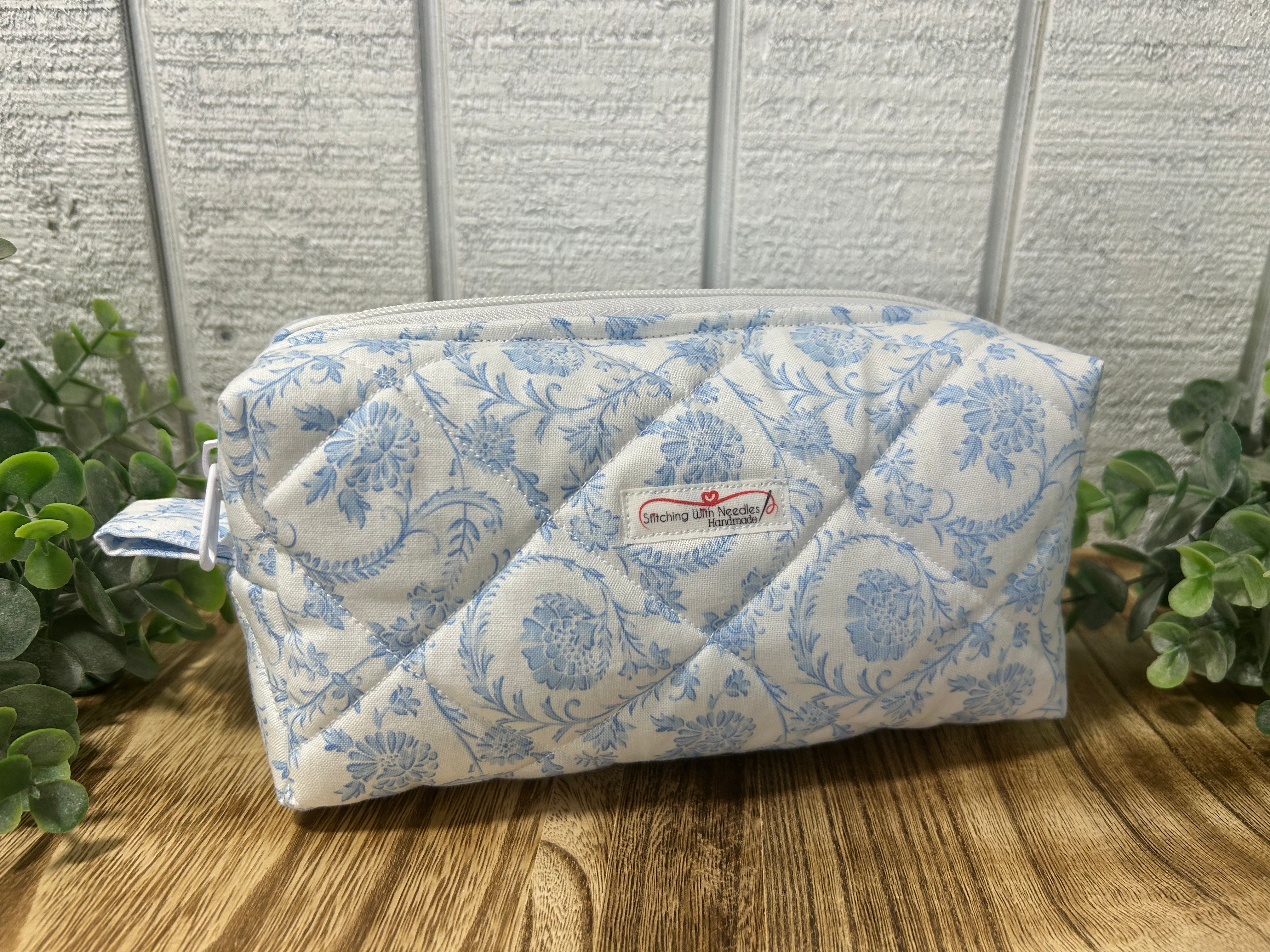 Vintage Blue Quilted Makeup Bag