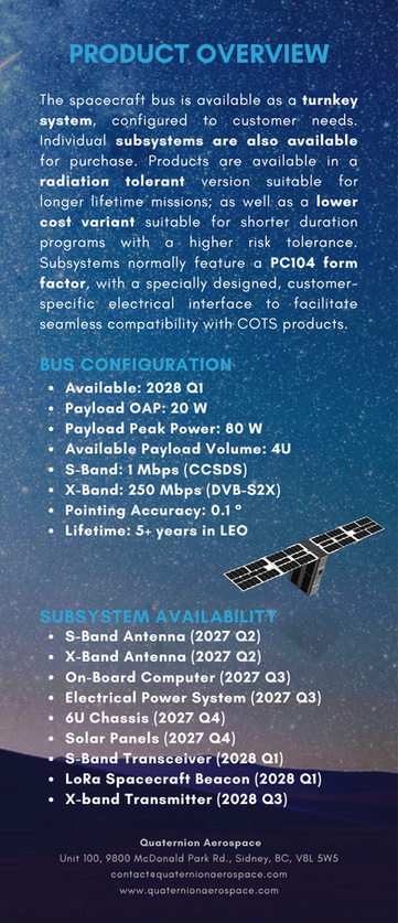 Quaternion CubeSat Bus Sales Brochure Pg 2