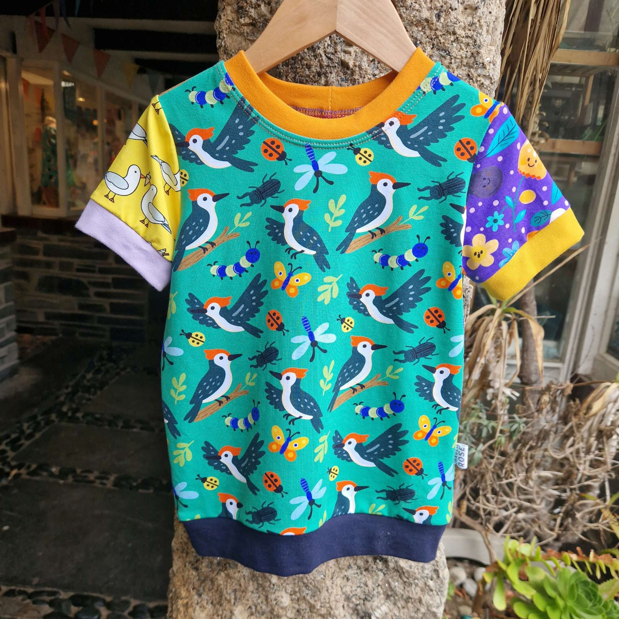 Woodpeckers and Farmyard - Scrap Couture One-Off T-Shirt - 5 years