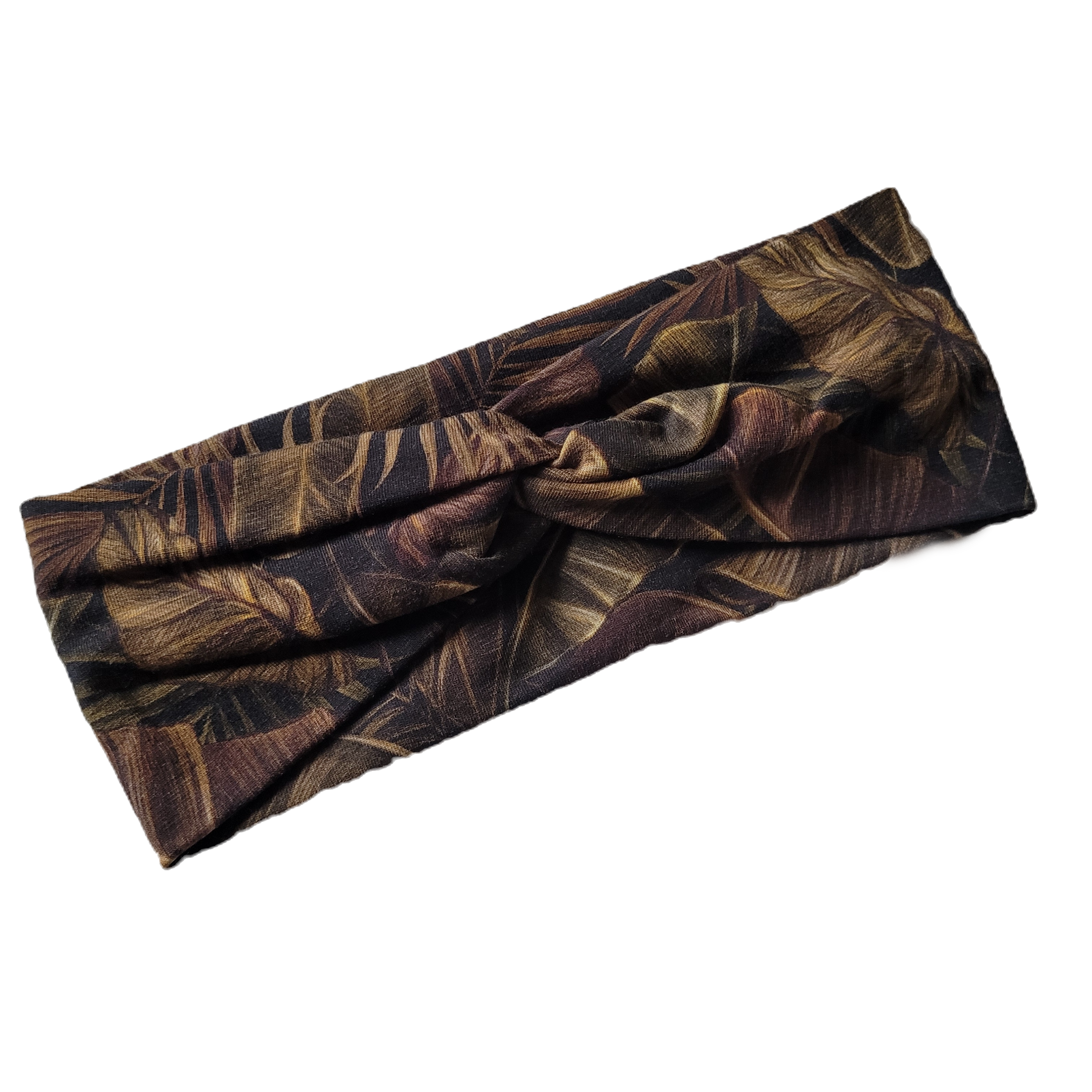 front view of dark leaf headband