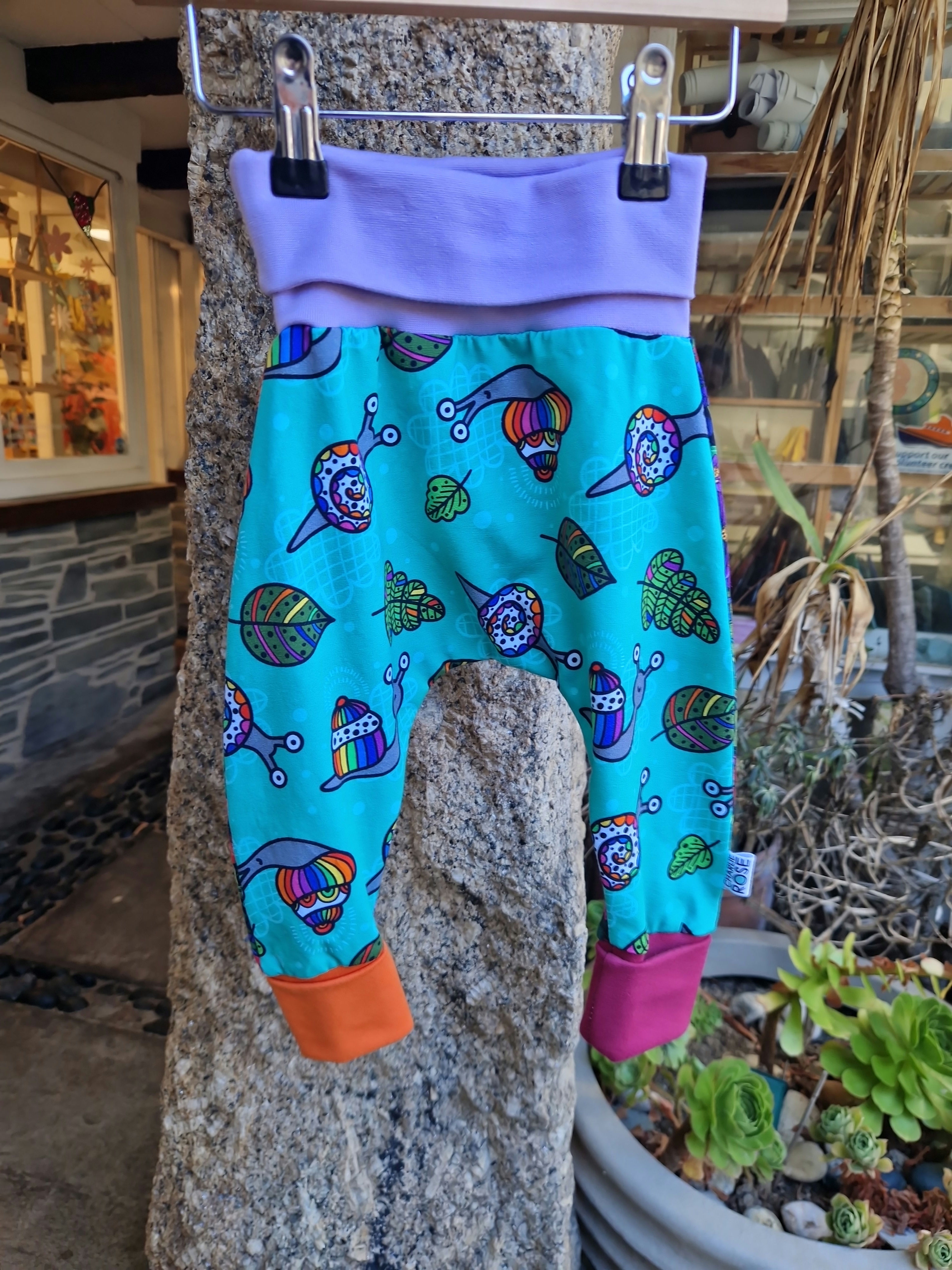 Snails and Wildflower Handmade Harem Trousers - 6-12 months