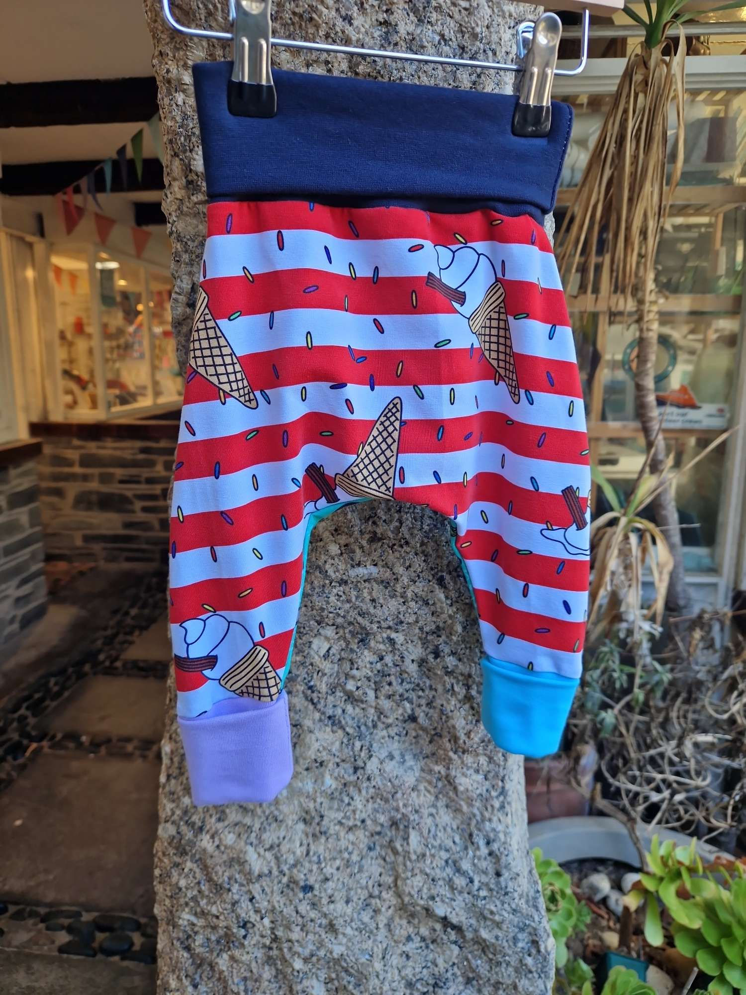 Rainbow Snails and Icecream Handmade Harem Trousers - 3-6 months