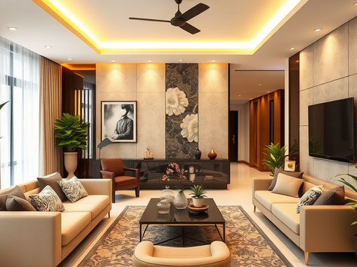 Luxurious modern living room interior design in Guwahati - elegant furniture, warm cove lighting and premium Indian home decor by MillarQ Design Studio