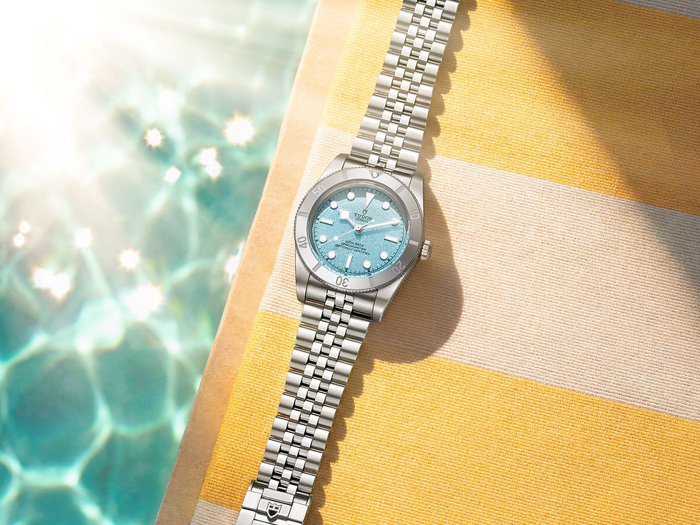 Tudor Black Bay 54 Lagoon Blue dive watch on stainless steel bracelet