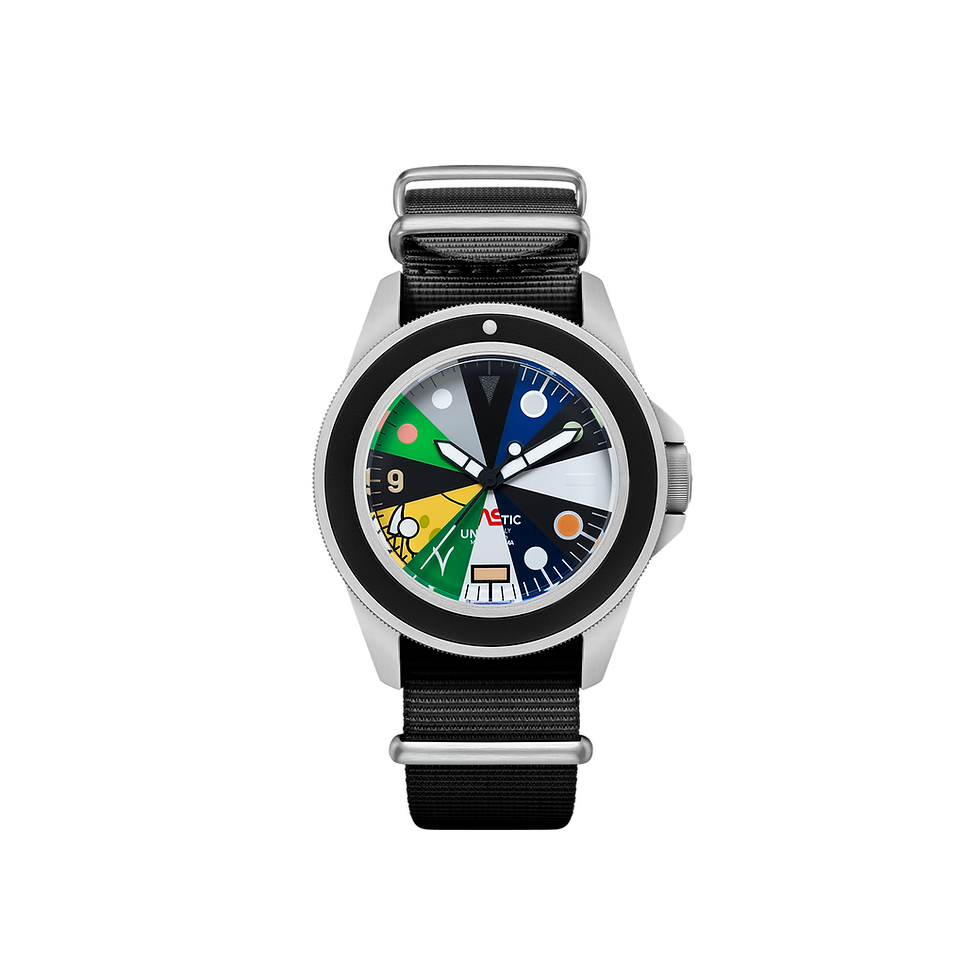 UNIMATIC Modello Uno U1-MI dive watch with multicolor sector dial on black NATO strap