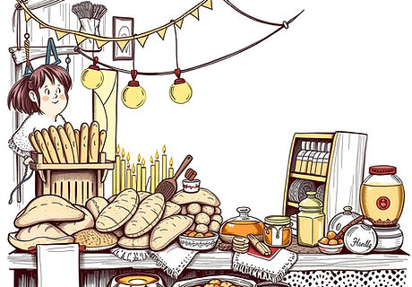 Market with bread, candles, crochet, honey.jpg