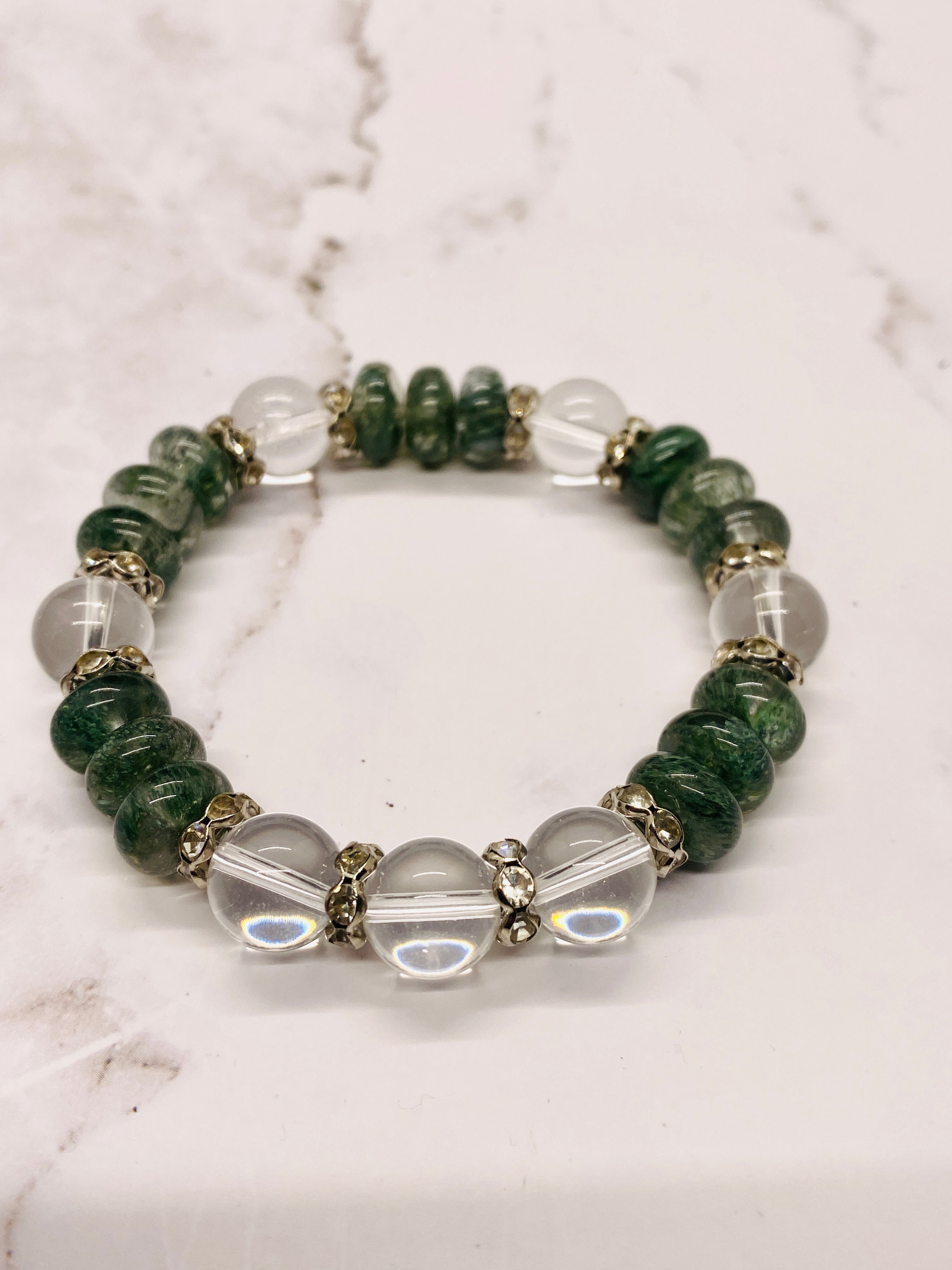 Petite Moss Rutilated Quartz and Clear Quartz Beaded Bracelet