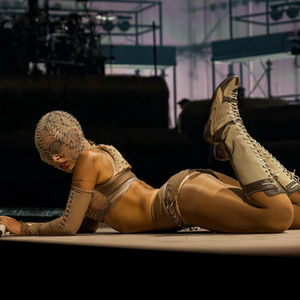 Custom pierced balaclava, top, and bottoms all made from hosiery 