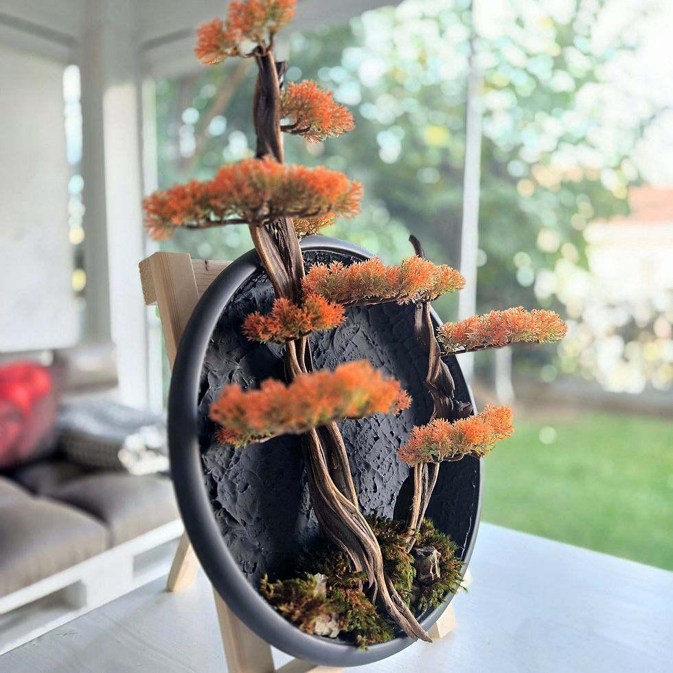 Küçük resim: Siyah Zeminli Turuncu Yapraklı El Yapımı Bonsai Duvar Dekoru